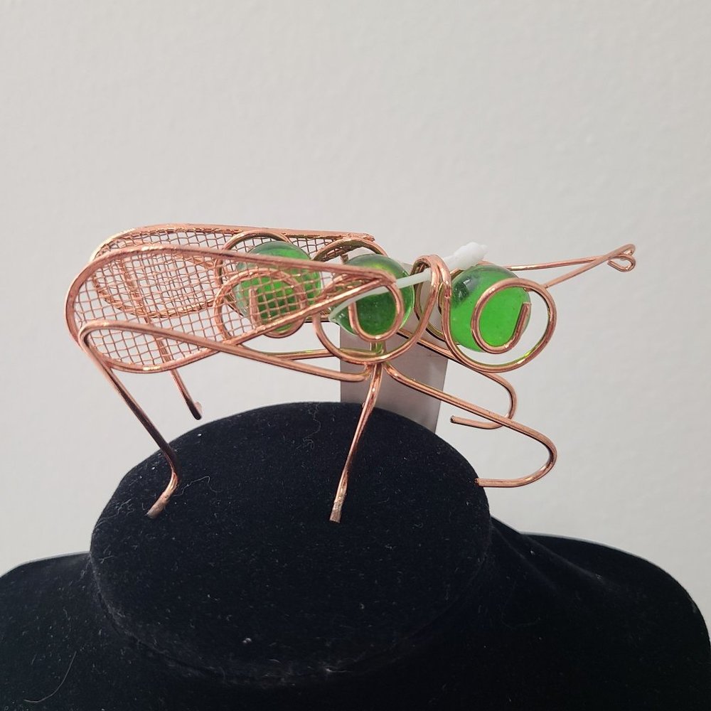 Cricket grasshopper Copper wire wrapped with green crystal